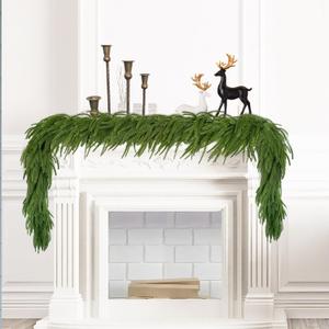 2 Pcs 6 Ft Lifelike Norfolk Pine Garland Real Touch Winter Pine Garland Christmas Decorations Green Artificial Greenery for Table Mantle Wall Indoor Outdoor Christmas Decorations
