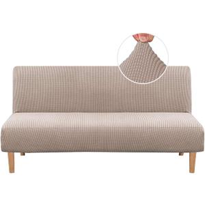 H.VERSAILTEX Armless Futon Cover Stretch Sofa Bed Slipcover Protector Elastic Feature Rich Textured High Spandex Small Checks Jacquard Fabric Futon Cover, Machine Washable, Sand