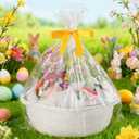 woric Woven Basket Gift Basket Storage Baskets with Handles for Wedding Gifts Empty Mothers Day Graduation Gifts Stuffers Baby Shower Toy (White 12"X 8" X 5" with Gift Bag Card Ribbon Tissue Paper)