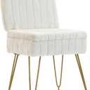 Vanity Chair with Storage, Comfy Ottoman with Folding Back, Faux Fur Vanity Stool with 4 Metal Legs for Make Up, Furry Padded Seat with Anti-Slip Feet for Bedroom Dressing Room