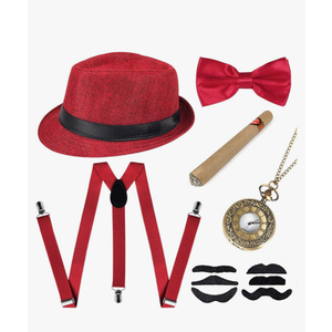 1920s Men Costume Fancy Dress Accessories Set Cosplay Retro Women Gangster Costume Hat Tie Tie Clips Pocket Watch Fancy