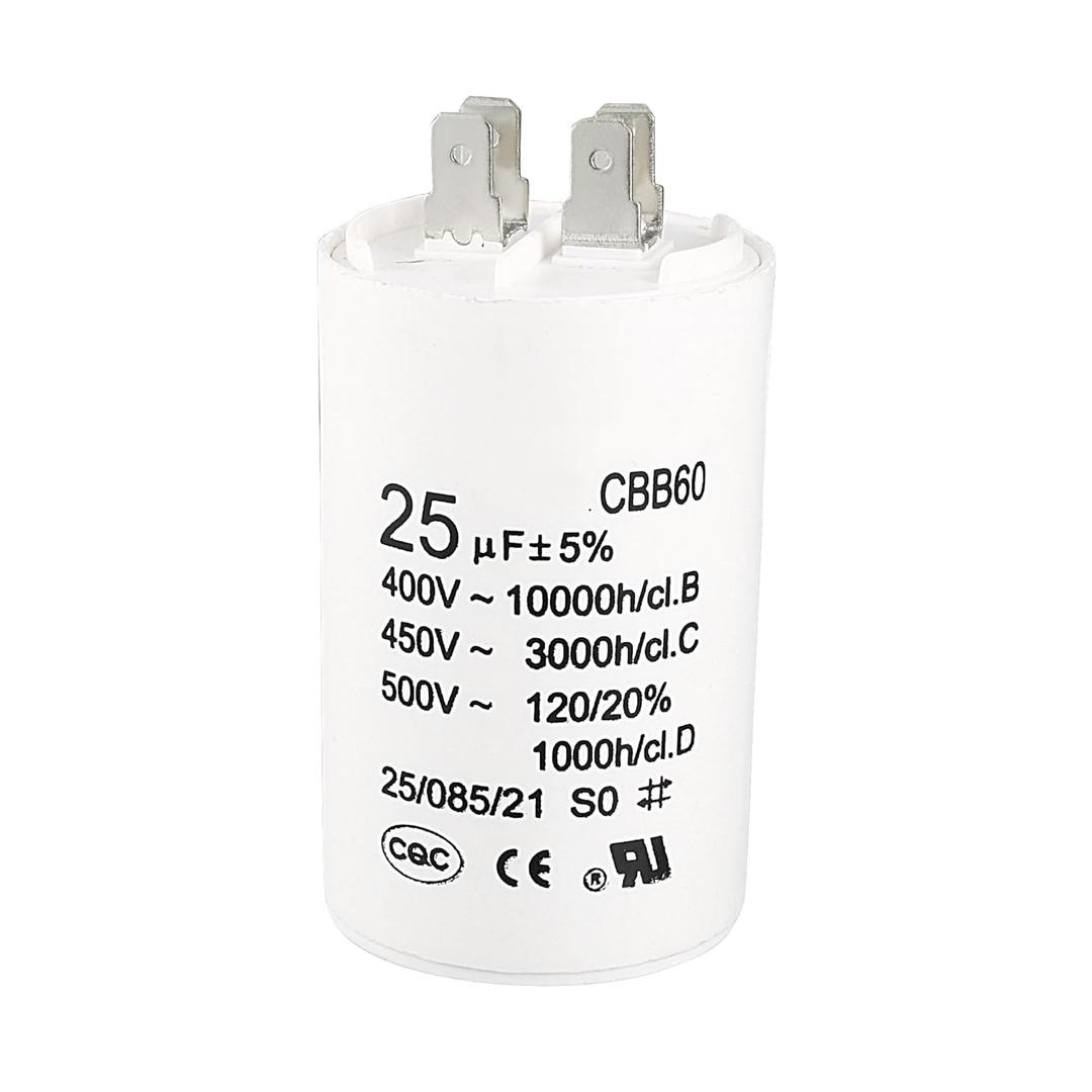 uxcell CBB60 Run Capacitor 25uF 450V AC Double Insert 50/60Hz Cylinder 73x44mm White for Air Compressor Water Pump Motor