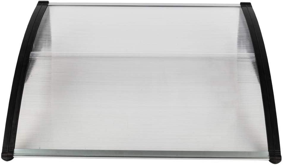 Window Awning Outdoor Polycarbonate Hollow Sheetfor Doors Polycarbonate Cover Patio Door Awning Rain Snow Sunlight(Silver Canopy + Black Bracket, 40" x 40")
