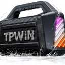 Bluetooth Speaker - 80W Loud Rugged Outdoor Speakers, IPX6 Waterproof, 20H Playtime, Deep Bass, Lightshow, TWS, BT 5.3 Wireless, Portable for Travel Hiking Camping Beach Pool - Black