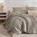 Masaca 120x120 Oversized Comforter King Size,Linen Like Textured Ruched California King Bed Comforter Set Soft Lightweight Fluffy Ruffle Farmhouse Shabby Bedding Set 3PCS
