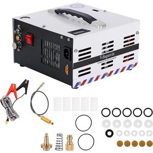 PCP air compressor, 4500PSI / 30 MPa, oil-free/water-free high-pressure air compressor, 12V DC / 120V AC, suitable for PCP air rifles, paintball guns, high-pressure gas tanks
