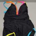 popvil Women's One Piece 2025 Tummy Control Swimsuits Neon Color Block Swimwear Deep V Neck Slimming Bathing Suit Large