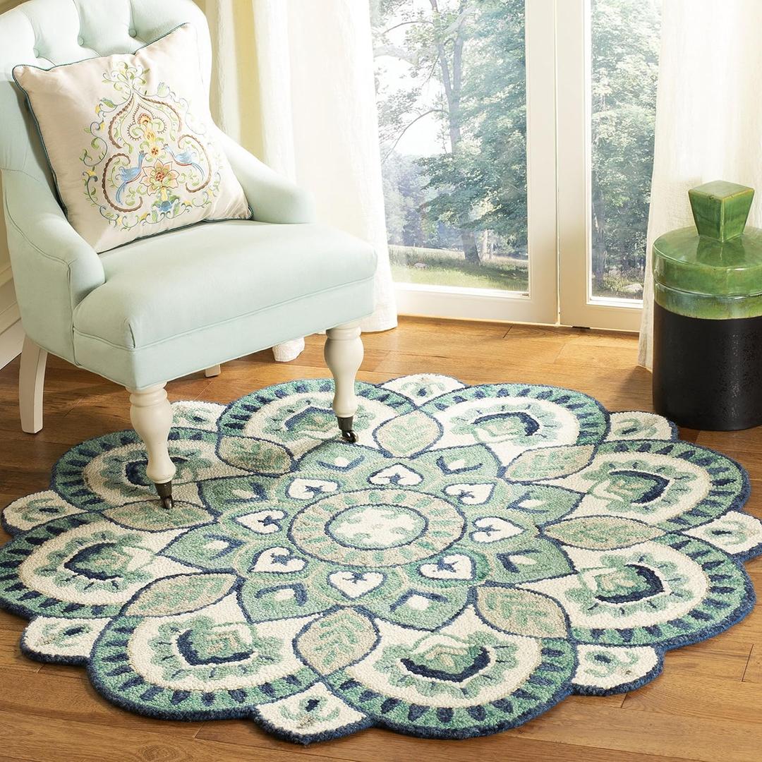 SAFAVIEH Novelty Collection 3' Round Ivory/Blue NOV604M Handmade Boho Floral Premium Wool Entryway Foyer Living Room Bedroom Kitchen Area Rug