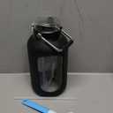 WINSA Large Glass Water Bottles with Stainless Steel Handle,100 oz Gallon Drinking Bottle with 2-in-1 Straw Lid,3 Liter Glass Water Jug with Silicone Sleeve,Wide Mouth,Black