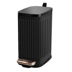Small Dog Poop Trash Can Outside Soft Close Odor Filter&Step Pedal, 5L/1.3 Gal Stainless Steel Black Bathroom Garbage Can with Lid Inner Bucket,Slim Metal Waste Basket- Bedroom Office Cat Poop