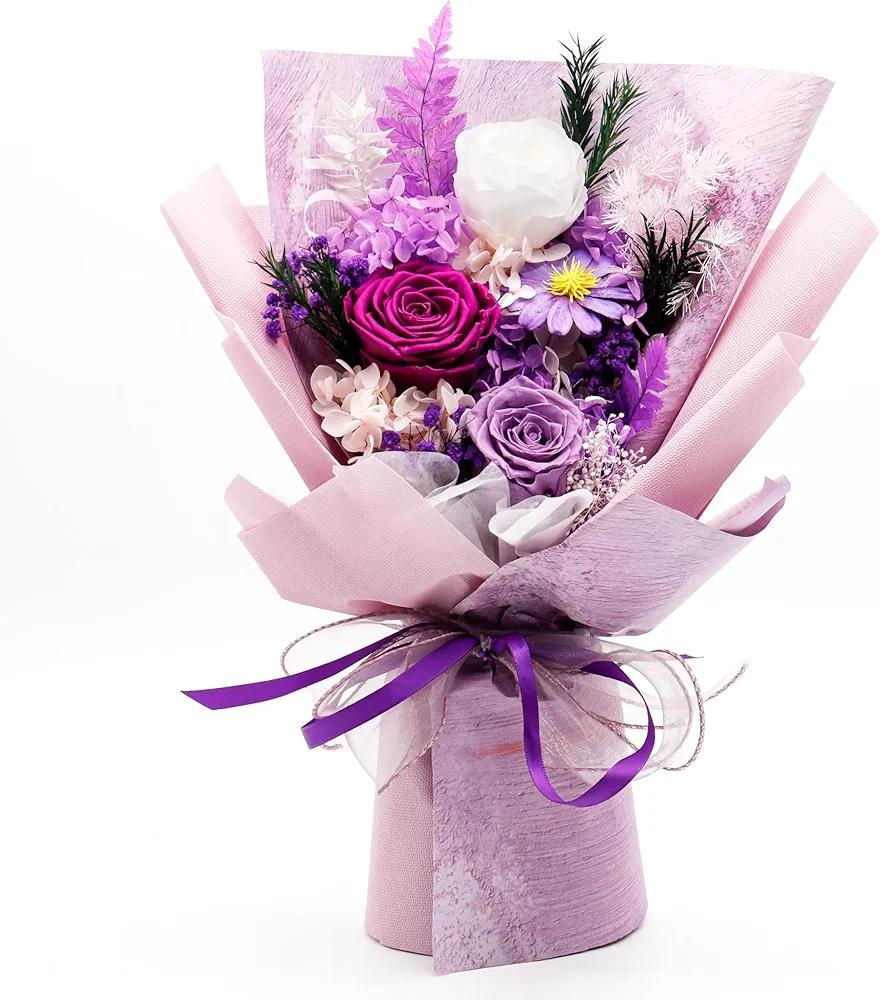 Bonvequ Preserved Flowers Bouquet, Eternal Natural Rose, Flower Birthday Decorations for Mom Women,Send Flowers Prime,Wedding Anniversary,Christmas Eve