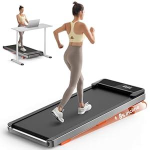 TREAFLOW Walking Pad, Treadmill with Incline for Home Office, 2.5HP Portable Under Desk Treadmill with 265 Lbs Capacity, Remote Control, Led Display, Silver