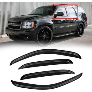 Window Visors for Chevy Chevrolet Tahoe & GMC Yukon 2007-2014 (Not fit Yukon XL), Rain Guards Shield Vent Deflector Shade Dark Smoke 2008 2009 2010 2011 2012 2013, Tape-On, 4PCS
