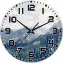 Mountain Peaks Wall Clock 10 inch Round Rocky Mountains Under The Clouds Silent Non Ticking Wood Wall Clocks Battery Operated Decorative Wall Clock for Bedroom Kitchen Living Room Bathroom