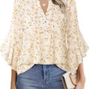 Timeson Women's 3/4 Sleeve Tops Dressy Casual Business Work Blouses Chiffon Office Shirts, Size M