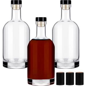 Wine Bottle 3PCS 750 ML Glass Bottles with Lids 25 oz Clear Glass Bottles with Cork Empty Wine Bottle with Stopper for Beverages Drinks Beer Water Soda