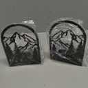 Peacoblue Metal Bookends for Shelves, Modern Decorative Heavy Duty Study Book Support Stoppers for Office, Desk, Shelf, Room 5.3"x4.3"x7.9" Cast Iron Bookends, 1 Pair (Mountain and Forest with Bear)