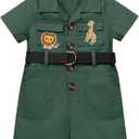 Wild One Birthday Outfit Girl Short Sleeve Safari Jumpsuit with Safari Hat Baby Safari Outfit Zookeeper Toddler Jungle Safari theme Photo Shoot Outfits Dark Green 18-24 Months