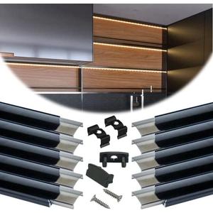 10Pack 6.6FT/2M LED Channel Black Aluminum U Shape LED Strip Channel with Transparent Smoky Black Cover Easy Installation U1SW BB 2M