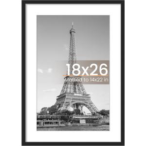 upsimples 18x26 Picture Frame, Display Pictures 14x22 with Mat or 18 x 26 Without, Wall Hanging Poster Frames, Black, 1 Pack