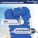Tommy Bahama Hi-Boy 17" Seat Height 4-Position Lace-Up Suspension Folding Beach Backpack Chair, Blue