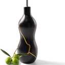 BosilunLife Ceramic Olive Oil Dispenser Bottle, 14 Oz Oil Cruet with Elegant Gold Accent & Curved Ergonomic Design, NonDrip Vinegar Bottle for Kitchen & Dining, Black