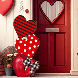 35 Inch Valentine's Day Heart Porch Standing Decor Stacked Heart Wood Outdoor Welcome Sign for Home Porch Door Farmhouse Wedding Mantel Party