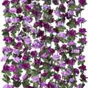KHOYIME 9 Pack 72 FT Artificial Flower Garland, Fake Purple Roses Vines Silk Flowers Faux Plastic Outdoor Hanging Floral Ivy Garland Decoration for Wedding Arch Bedroom Home Wall Backdrop Room Decor, 9pcs