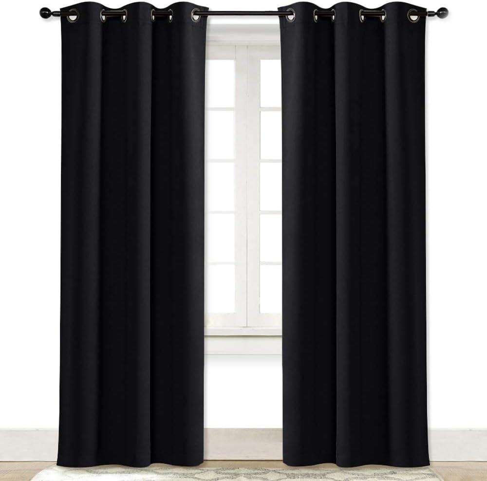 NICETOWN Soundproof Thermal Insulated Blackout Curtain Thermal Insulated Solid Grommet Room Darkening Drape for Dining Room (Single Panel, 42 inches by 84 inch, Black)