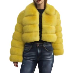 Loveimgs Women Fluffy Faux Fur Coat Cropped Jacket Puffer Jacket Zip Up Winter Warm Fuzzy Teddy Jacket (Medium, Yellow)