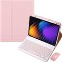 EHLCYS Keyboard Case for Xiaomi Pad 7/ Pad 7 Pro 11.2 inch 2024, Magnetic Detachable Bluetooth Keyboard, Ultra-Thin PU Leather Multi-Angle Soft TPU Back Cover with Pen Slot & Mouse,Pink