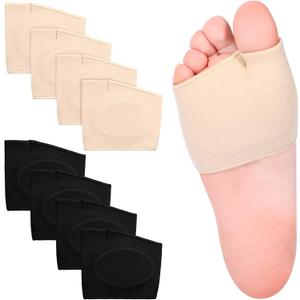 TrelaCo 4 Pairs Metatarsal Pads with Gel Pad for Women and Men Ball of Foot Pain Relief Cushions for Metatarsal Support, Large Size, Black and Beige