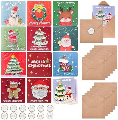 LINSHANMIN Christmas Greeting Cards with Envelopes, 12 Greeting Cards 4 x 4 Inch