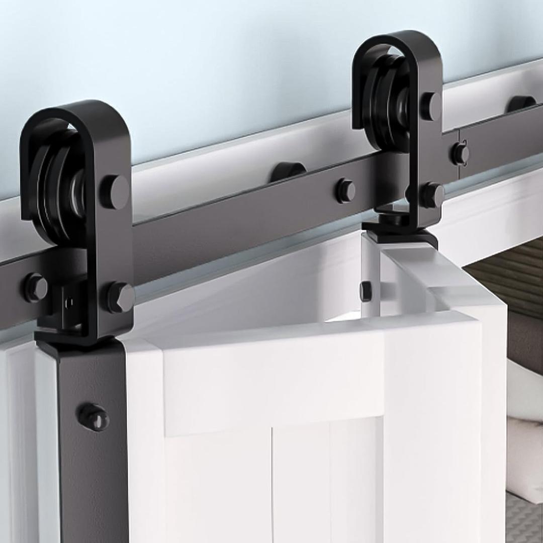 36" Bifold Sliding Barn Door Hardware Track Kit, Fit Two 16" Bi-Fold Closet Doors, Slide Mounted Roller Heavy Duty Bifold Barn Door Hardware Kit, Smoothly and Quietly, Easy Install (Door Not Included)