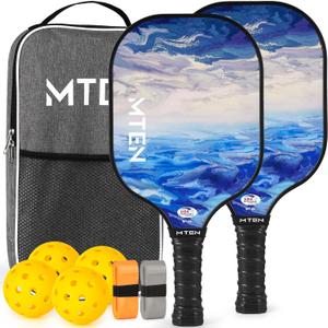 Pickleball Paddles, USAPA Approved Fiberglass Surface Pickleball Set with Pickleball Rackets, Pickleball Paddles Set for Men Women (Lake White*2)