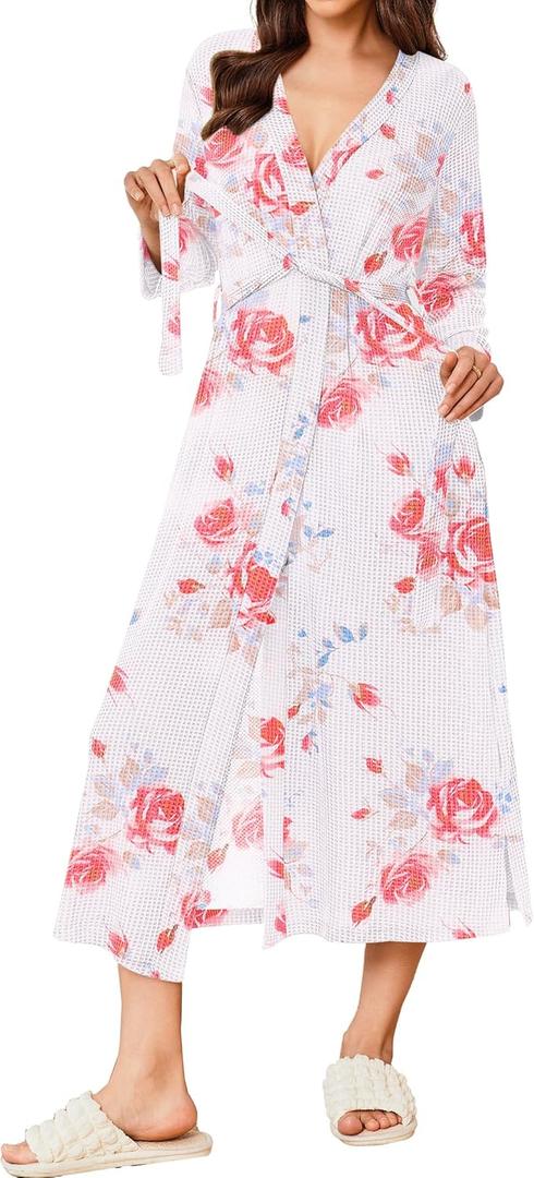 Ekouaer Women's Robe Long Waffle Knit Bathrobe Lightweight Soft Kimono Robes Loungewear, XXL