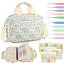 Bible Cover Case for Women, Large Quilted Bible Bag with Bible Study Supplies 5*Sticker & 5*Highlighter & 5*Pen, Stylish Church Bag Journaling Kit, Mothers Day Christian Gifts (Blue Floral)