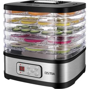 OSTBA Food Dehydrator Machine Adjustable Temperature & 72H Timer, 5-Tray Dehydrators for Food and Jerky, Fruit, Dog Treats, Herbs, Snacks, LED Display, 240W Electric Food Dryer, Recipe Book