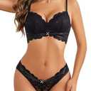 Avidlove Lingerie Sets For Women Sexy Push Up Bra and Panty Set Lace Bra Underwear Black Small