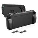 PlayVital Pure Grip Case for Nintendo Switch 2 Shockproof TPU Cover Ergonomic Anti-Slip Grips Design & Thumbstick Caps - Black