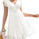 MEROKEETY V NECK FLUTTER SLEEVE FLORAL LACE TIE BACK MINI DRESS, LARGE, WHITE