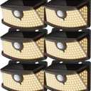 Aootek New Solar Motion Sensor Lights 120 LEDs with Lights Reflector,270 Wide Angle, IP65 Waterproof, Step Lights for Front Door, Yard, Garage, Deck (Black, Warm White, 6-Pack)