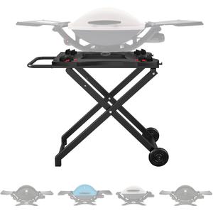 SafBbcue Outdoor Collapsible Grill Table for Weber Q Series Q1200 Grill, Foldable Grill Stand for Weber Q1000 Q2000 Q2200 Table Top Grill Accessories with Transport Handle and Wheels