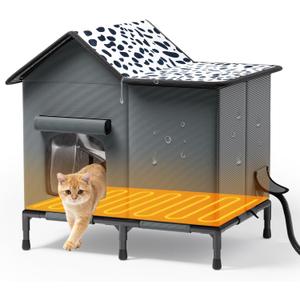 Heated Cat Houses for Outside Cats, Winter Insulated Weatherproof Outdoor Cat Heated House Shelter for Indoor Outdoor Feral Stray Barn Cats (25" x 14.6" x 24",Black Spots)