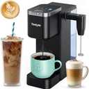 Tastyle Single Serve Coffee Maker with Built-in Detachable Milk Frother, Iced and Hot Coffee Machine for K Cup & Grounds, 40oz Removable Water Reservoir, 6 Cup Sizes, Fits 7.3" Travel Mug, Black