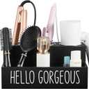 Hair Tool Organizer, Wooden Hair Dryer Holder Countertop, Wall Mount Hot Tools Organizer for Hair Styling Accessories, Bathroom Supplies Vanity Caddy for Curling Wand, Blow Dryer, Black