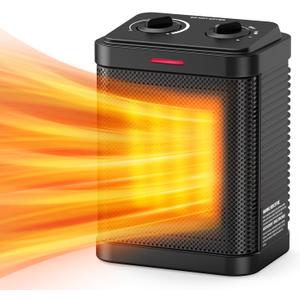 1500W Small Space Heater for Indoor Use, PTC Ceramic Space Heater with Thermostat, 3 Modes, Safety Quiet Heating, Multiple Protection, Portable Heater for Office Room Desk Use