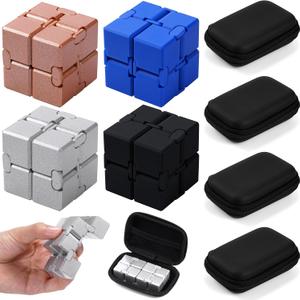 4 Pcs Infinity Cube Fidget Toys Adults Infinite Magic Fidget Cube with Case, Finger Gadget Portable Anxiety Stress Relieving Christmas Toys Gift Compatible with ADD ADHD OCD