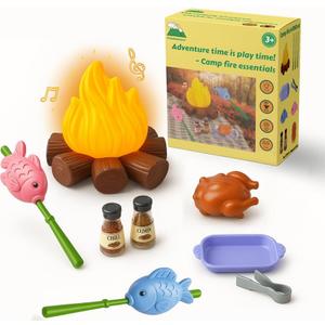 Educational Kids Camping Set: Fake Campfire with Grill Sticks, Pretend Play Food, and Grill Kit - Perfect Playhouse Accessories for Toddlers and Kids Ages 3,4,5,6