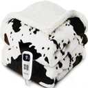 Heated Blanket Throw Blanket - Fast Heating Electric Blanket, Soft Flannel Heated Throw with 10 Time Settings,10 Heating Settings, Warm Gifts for Women & Mom & Grandma(50"x60"Cow Print White)